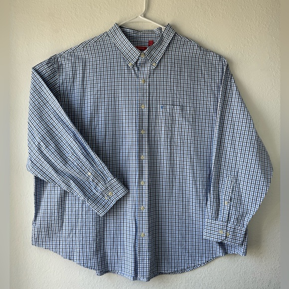 IZOD 2015 Men’s Long Sleeve Button Down Navy/Light Blue/ White Plaid Shirt 4XL - Picture 3 of 17